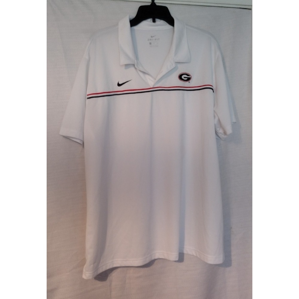Nike Dri-FIT Georgia Bulldogs UGA Men Large white Polo Golf Shirt NCAA Authentic